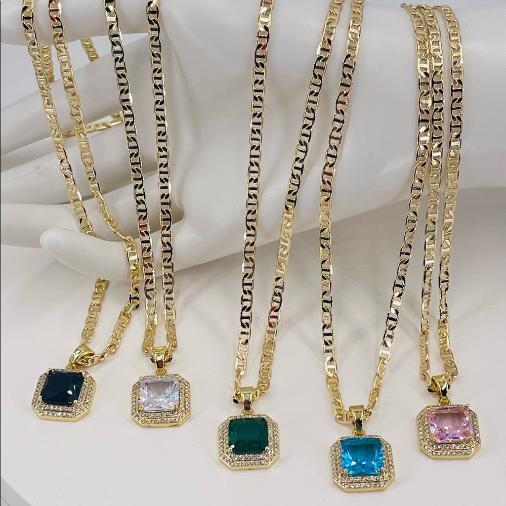 Crystal and zirconia pendant necklaces color of the month  gold plated $25 EACH